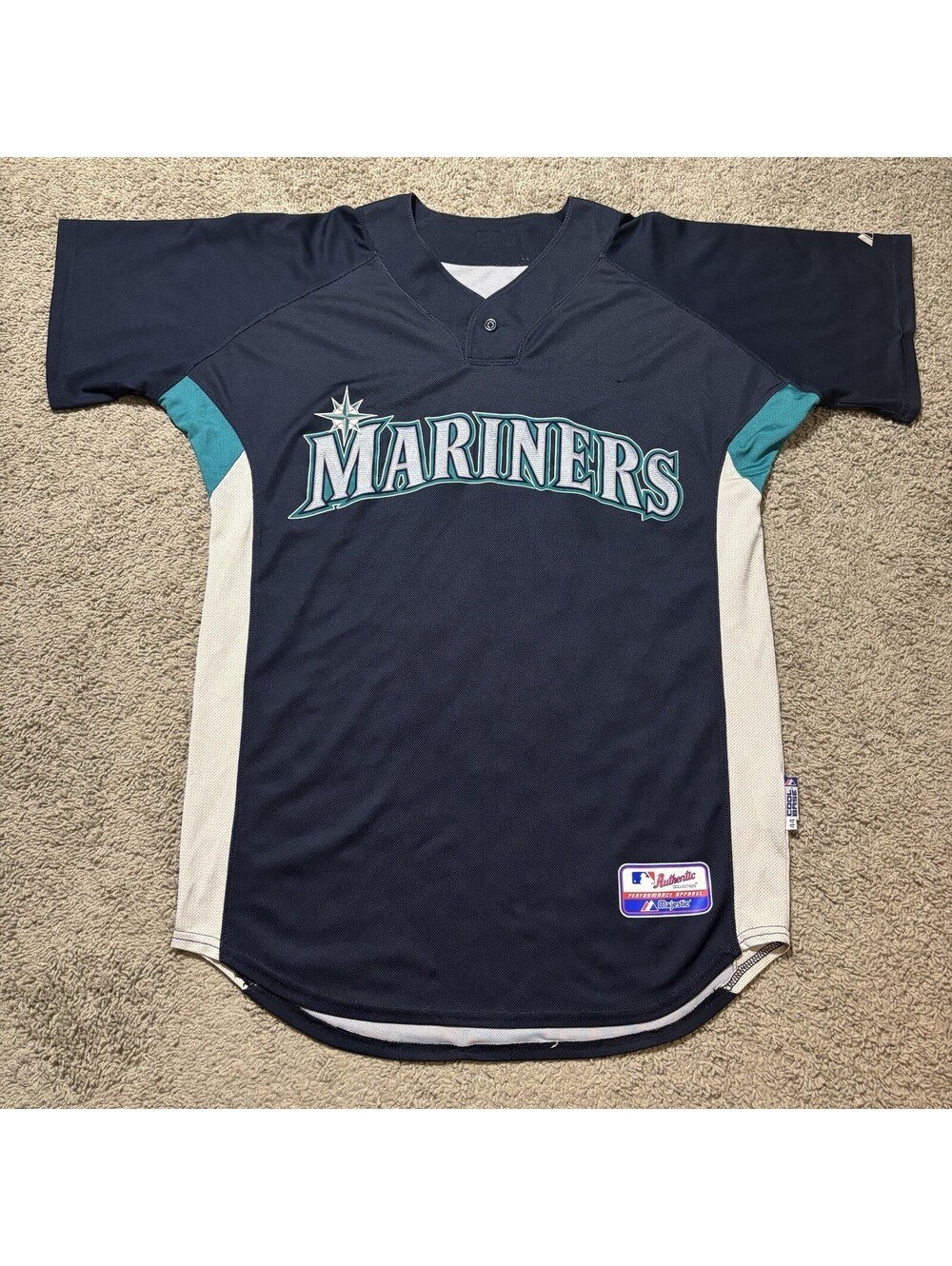 Majestic Authentic Seattle Mariners Cool Base BP Pullover Jersey Mens 44 Large